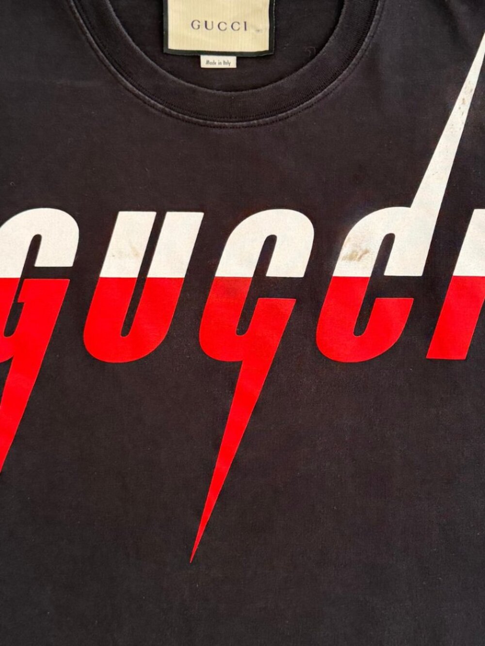 Gucci Black Cotton Blade Logo Print T-Shirt - Picture 4 of 6